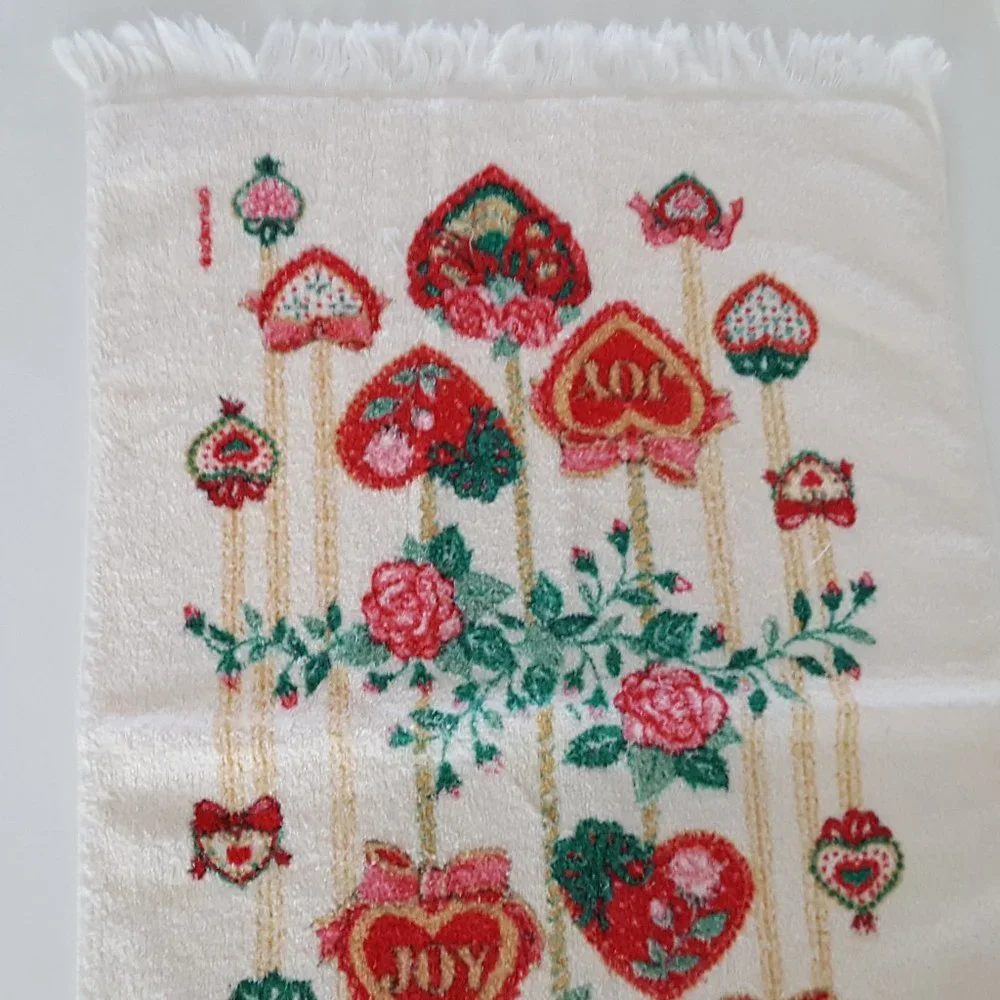 Vintage Holiday Kitchen Towel Joy Heart Ornaments *AS IS*